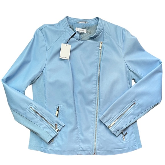 Calvin Klein Jackets & Blazers - NWT Calvin Klein Blue Bomber Edgy Faux Leather Biker Jacket (size L)